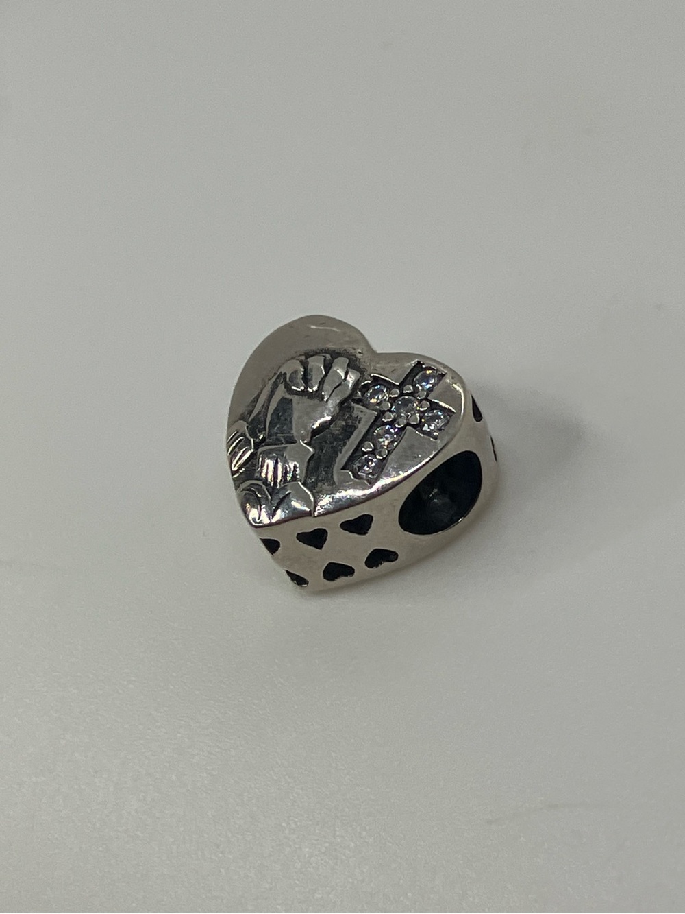 925 Prayer Praying Hands Heart Shaped Sterling Silver & CZ Stone Charm